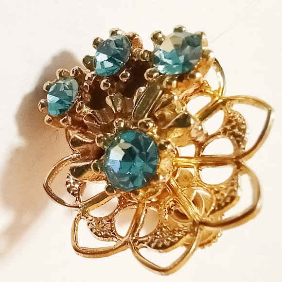 New 4 Pc Lot AQUA CLEAR Rhinestone Pendant Earrings Pin Fancy Filigree Setting - Picture 3 of 4